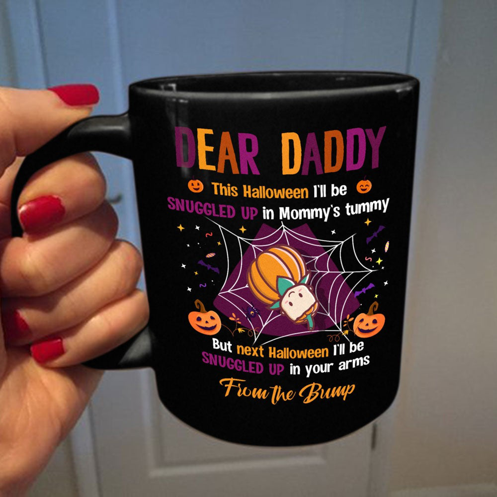 Halloween Gift For Dad To Be Pumpkin Bump I'll Be Cuddled Up Mug