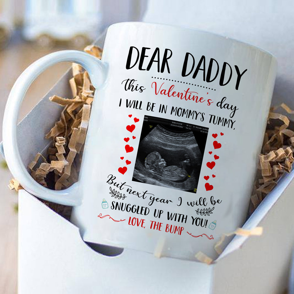 Valentines's Day Snuggled In Your Hand Personalized Mug For Expecting Dad