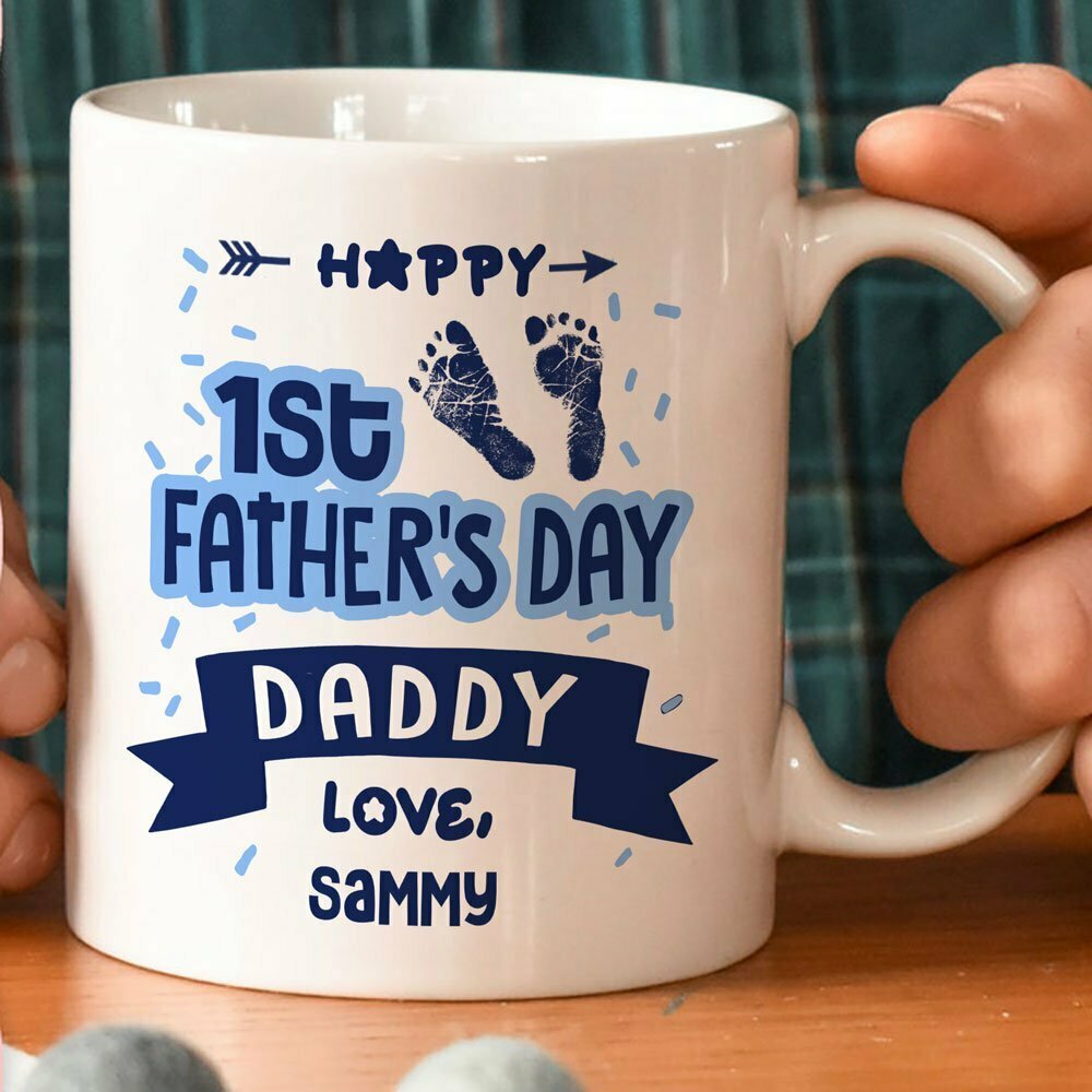 First Father's Day Daddy Footprint Mugs Gift For New Dad