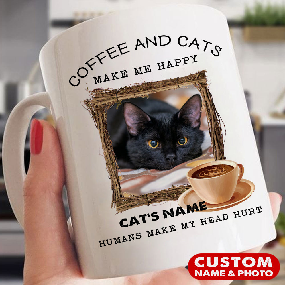 Personalized Gift For Cat Lovers Coffee And Cats Make Me Happy Mug