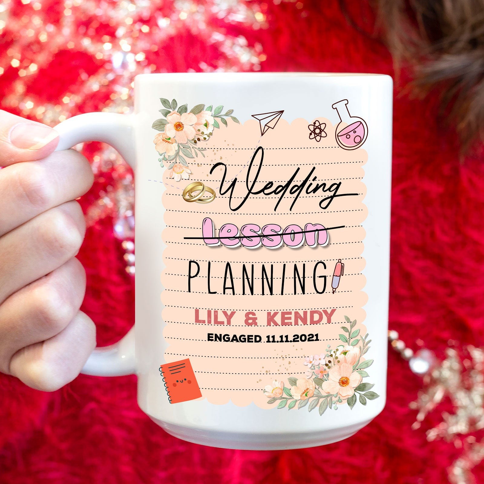 Personalized Engaged Mug, Wedding Plan Gift For Engaged Couple  Mug